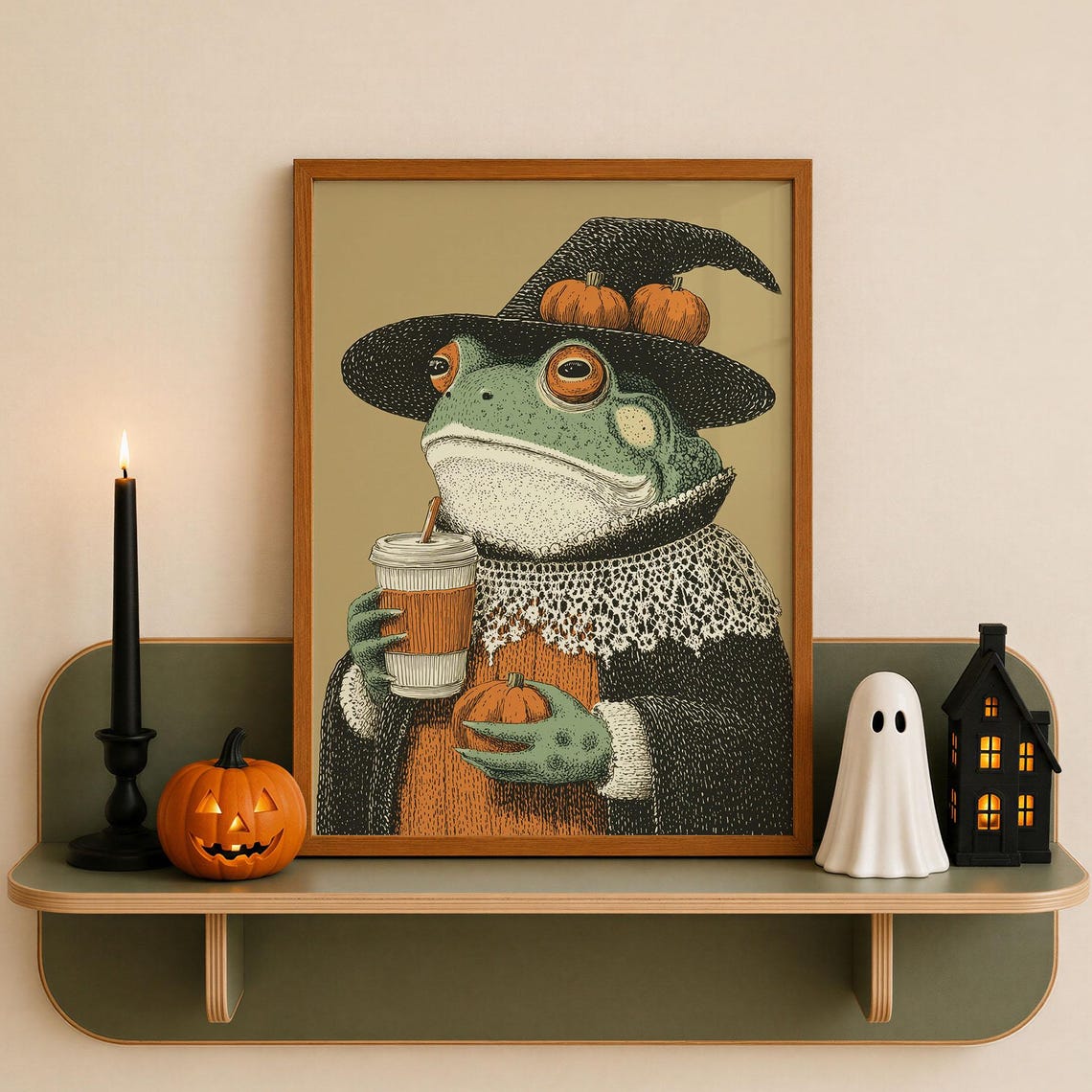 Witch Toad With Pumpkin Latte Poster Whimsical Animal Print