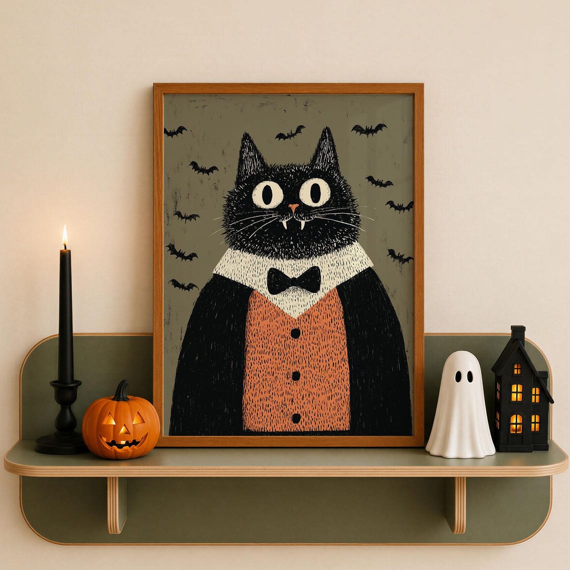 Vampire Cat Poster Whimsical Animal Print