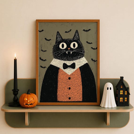 Vampire Cat Poster Whimsical Animal Print