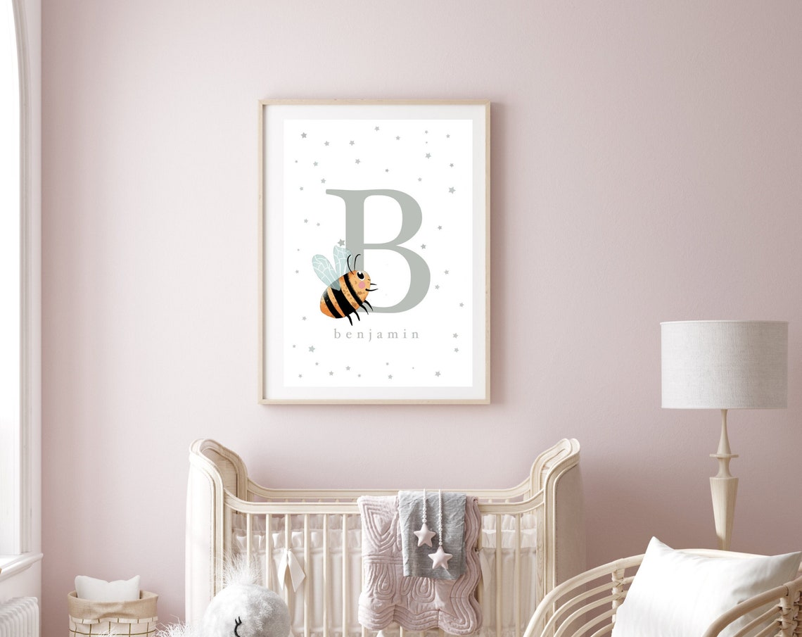 Personalised Letter B Bee Poster with Name Benjamin for Nursery - Image 2