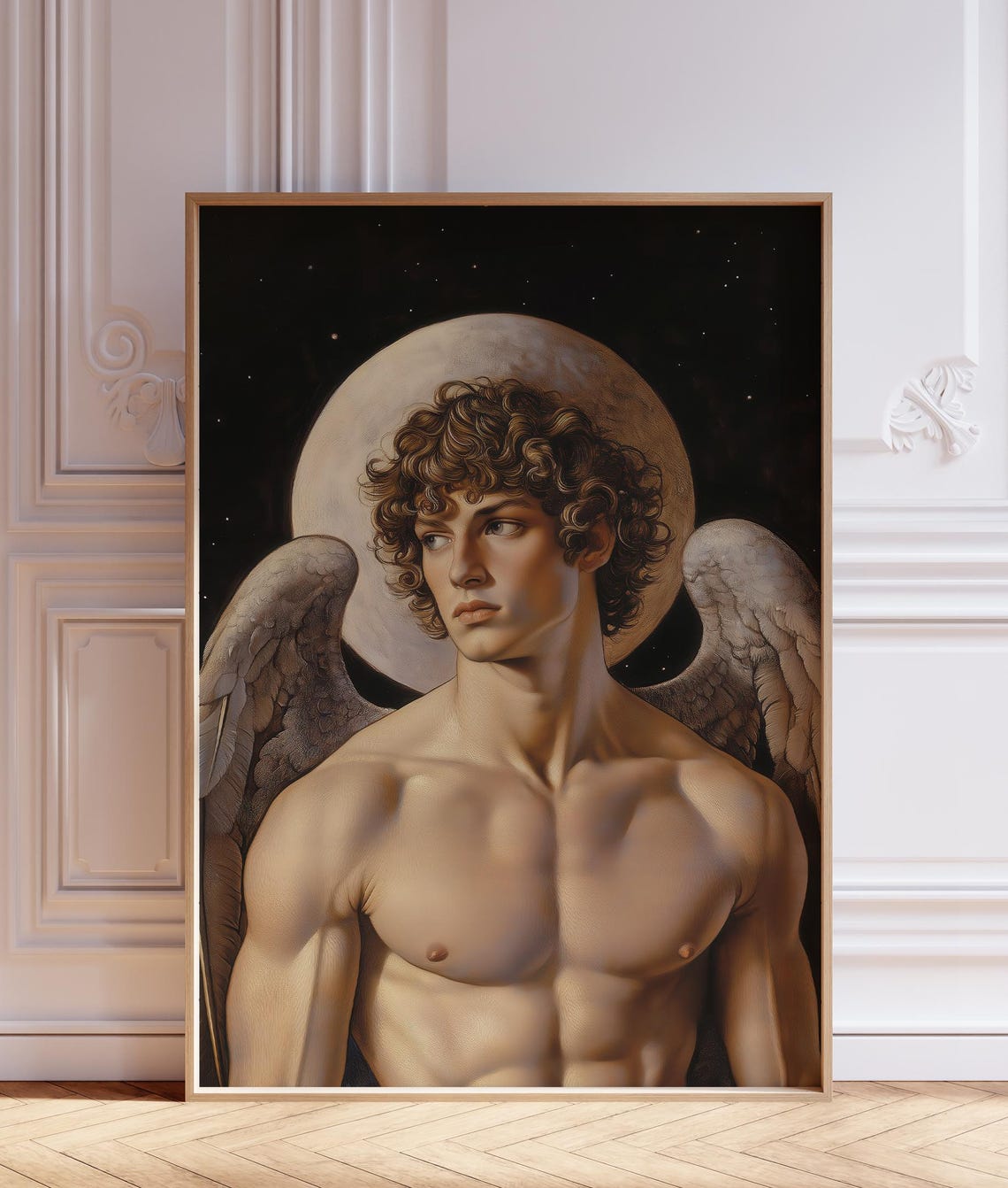 Angel Art Moon Art Moon Worship Male Angel Romantic Angel Art Spiritual Masculine Divine Feminine Moon Meditation Guardian Angels