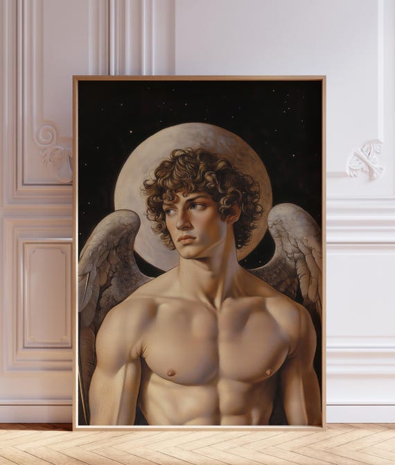 Angel Art Moon Art Moon Worship Male Angel Romantic Angel Art Spiritual Masculine Divine Feminine Moon Meditation Guardian Angels