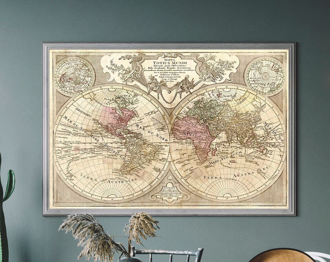 Vintage Decorative World Map Travel Poster, Boho