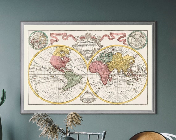 Vintage World Map Antique Illustration Travel Poster