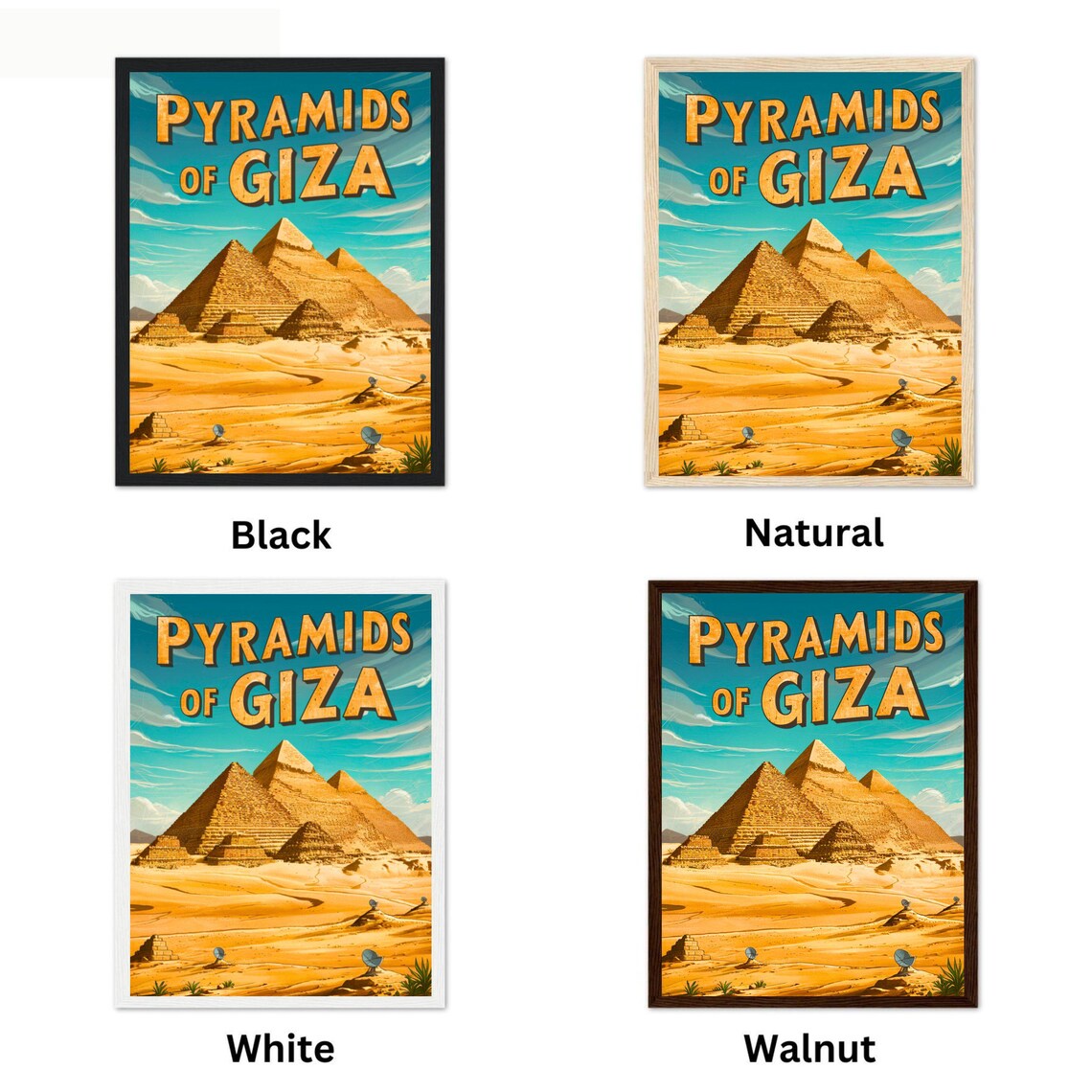 Pyramids of Giza Egypt Retro Desert Sunset Illustration Poster - Image 4