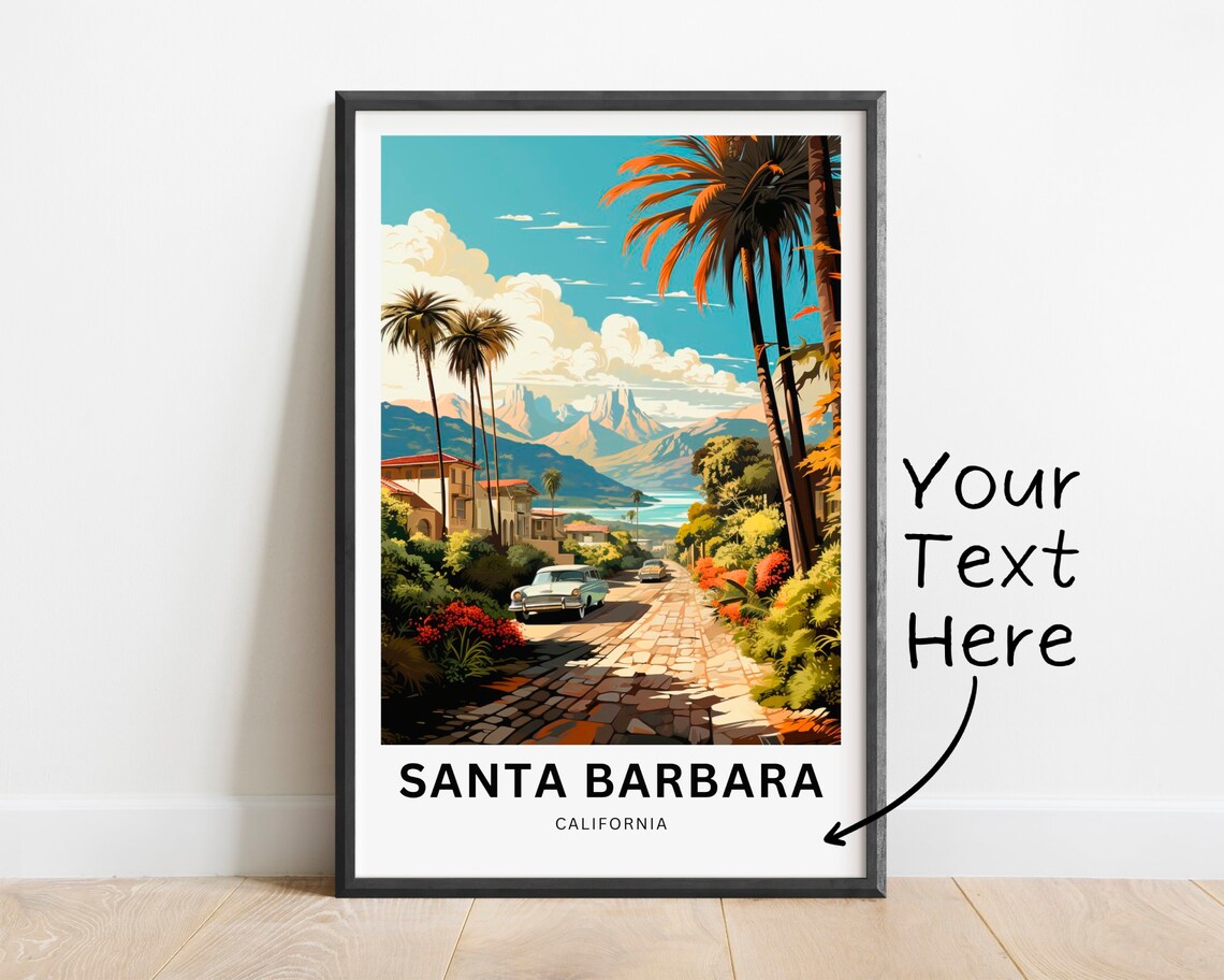 Personalized Santa Barbara California Palm Street Vintage Cars Poster