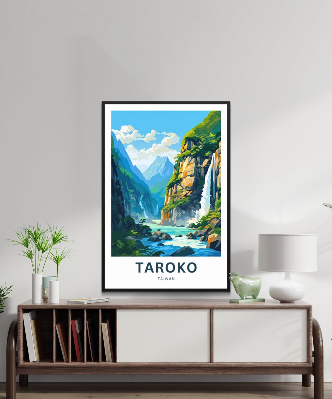 Personalized Taroko Taiwan Gorge Waterfall Custom Text Poster - Image 2