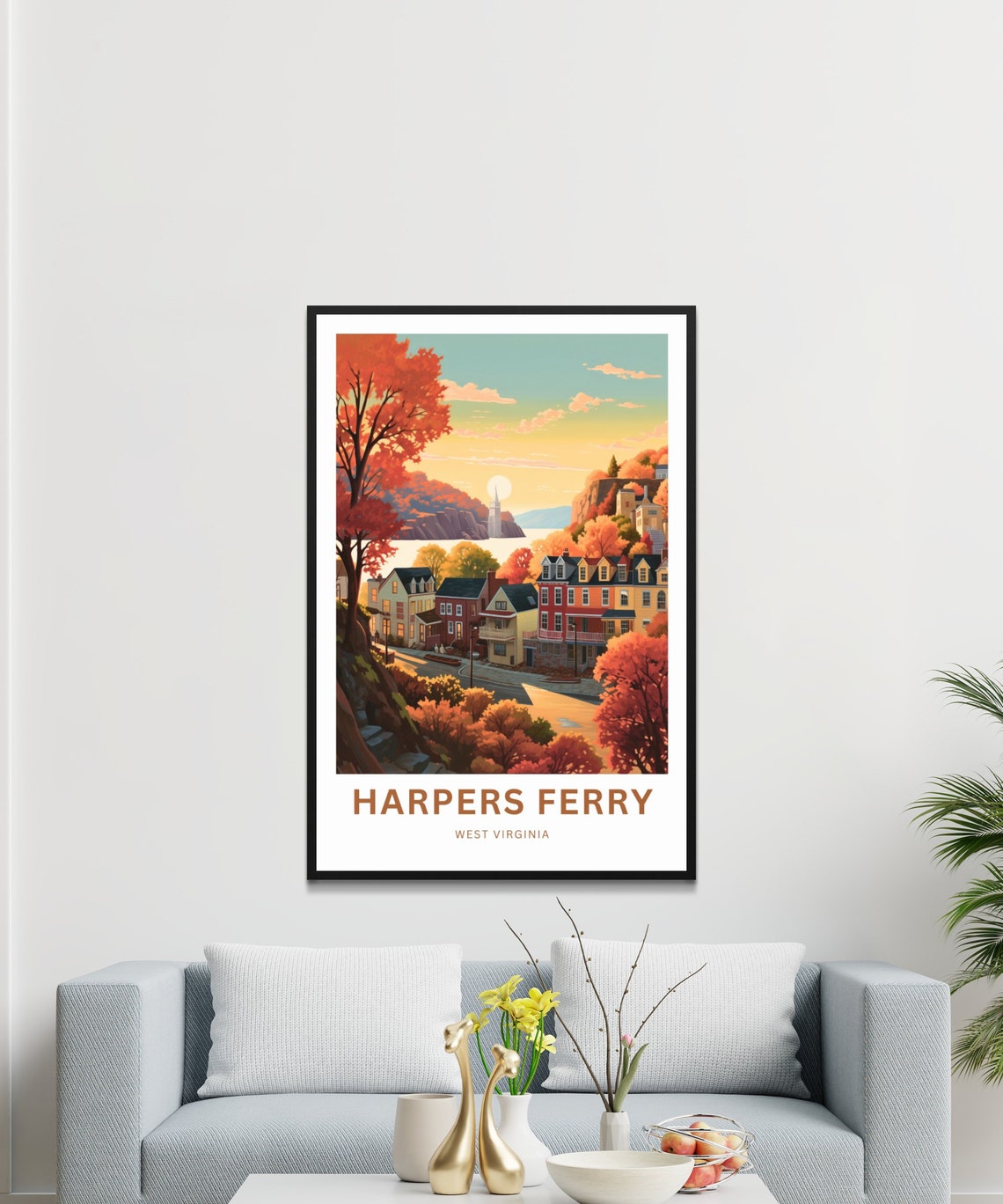 Harpers Ferry Fall River Sunset Town View Golden Hour Travel Poster - Image 3