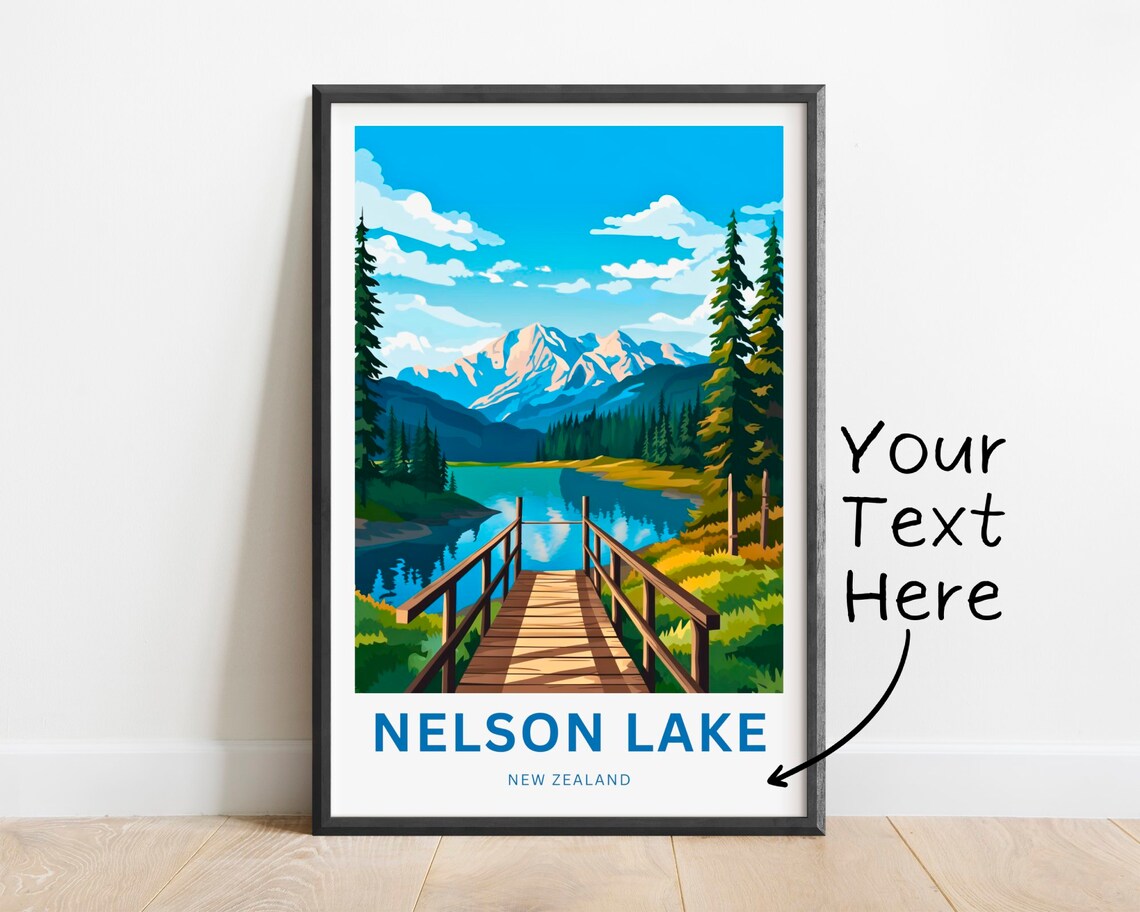 Nelson Lake New Zealand Wooden Jetty Lake Reflection Custom Poster