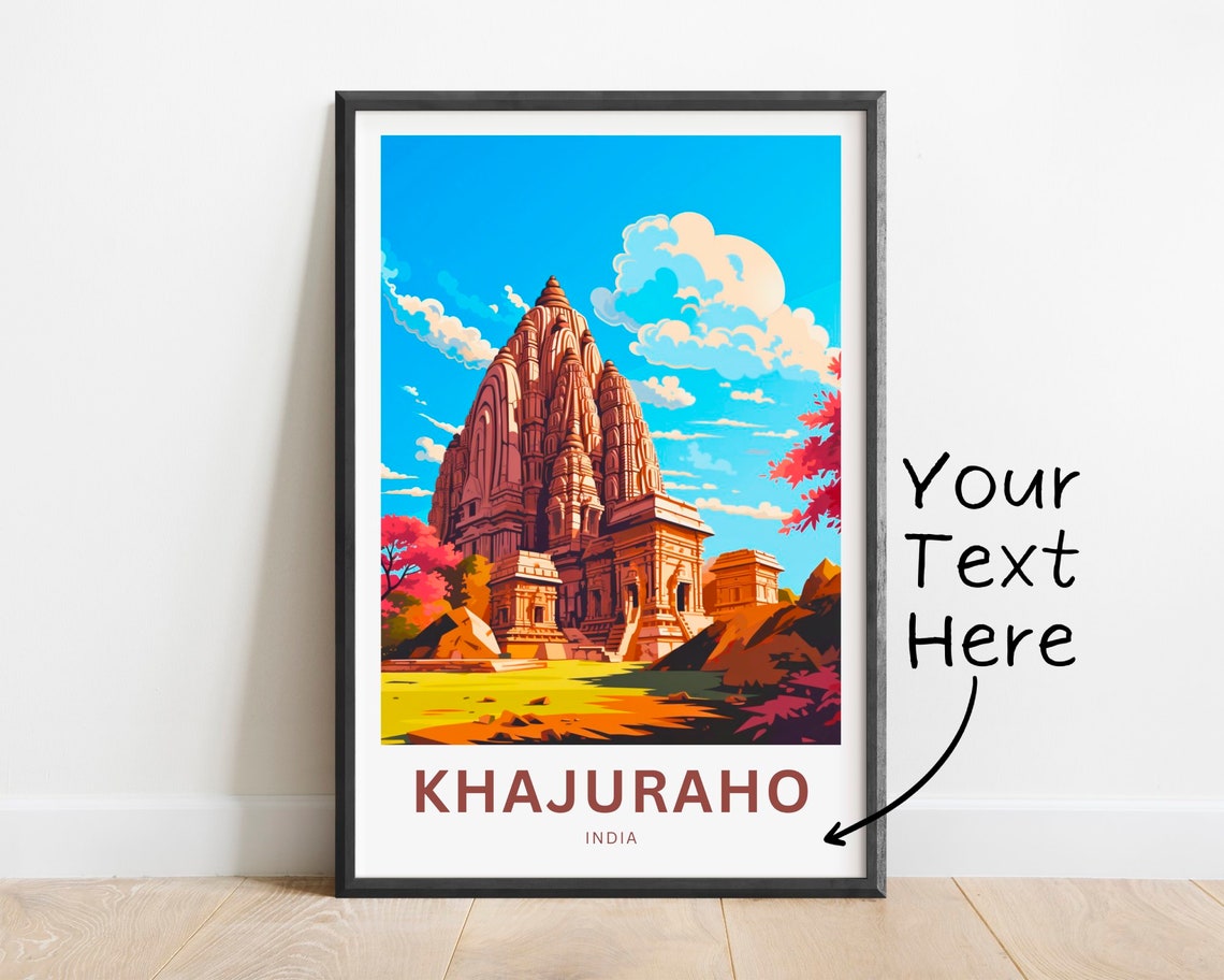 Khajuraho India Red Temple Sunset Custom Personalized Travel Poster