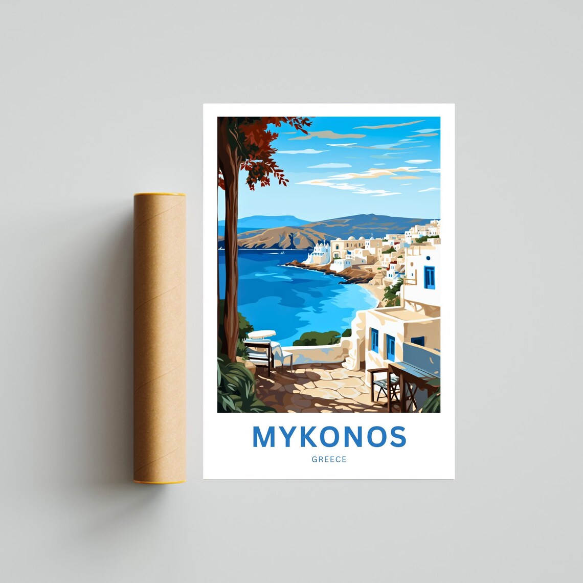 Mykonos Greece White Village Coast Terrace Vintage Travel Poster - Image 4