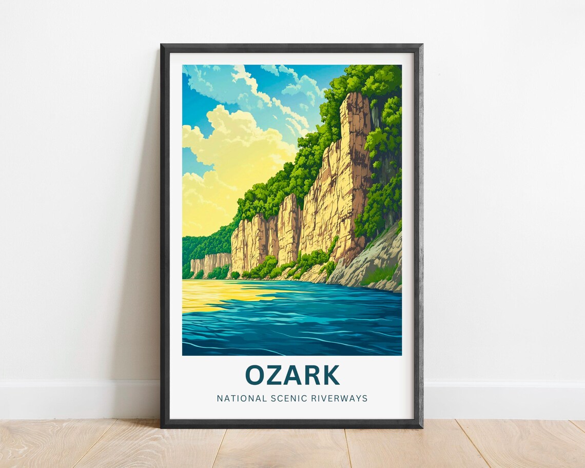 Ozark National Scenic Riverways Poster with Tall Limestone Bluffs Art