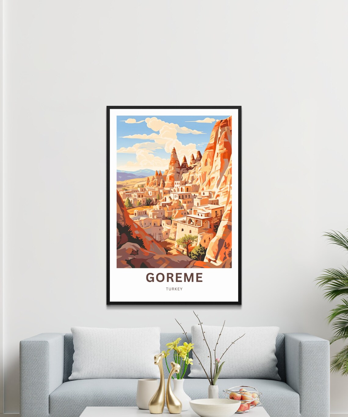 Goreme Turkey Travel Poster Cappadocia Cave Houses Valley Town View - Image 3