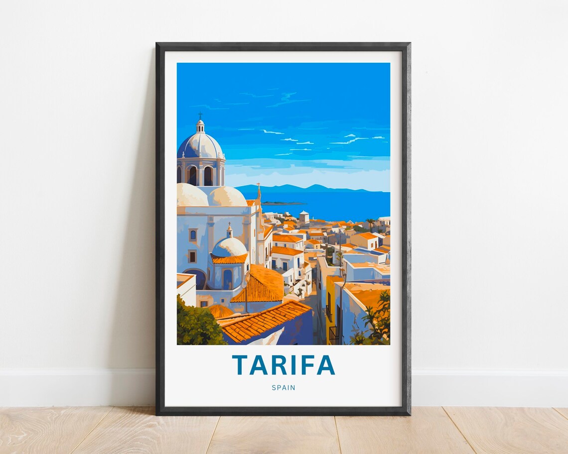 Sunny Tarifa Spain Coastal Old Town Seaview Art Travel Poster