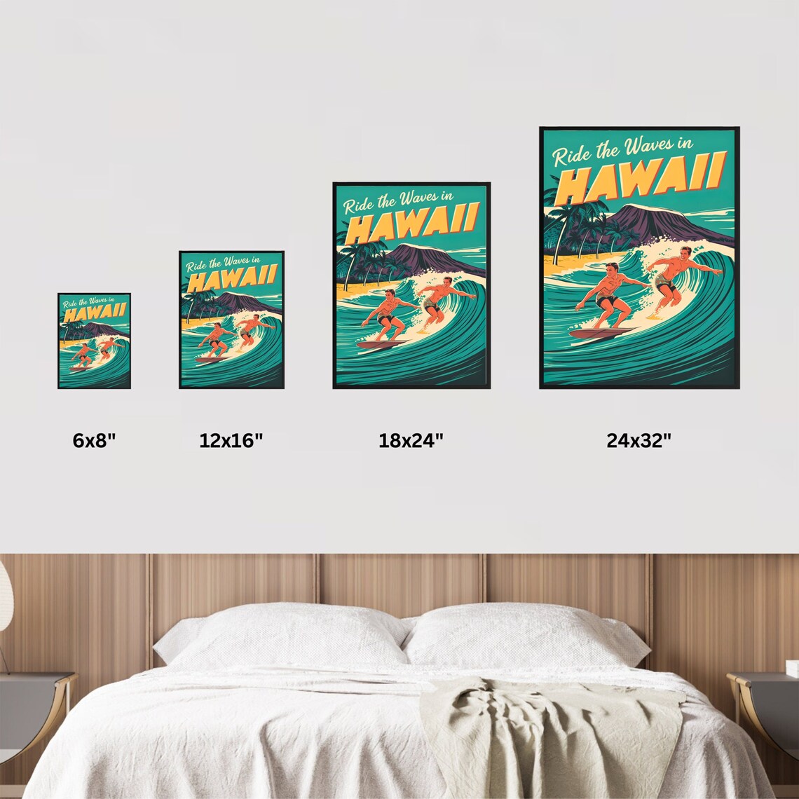 Ride the Waves in Hawaii Retro Surf Volcano Beach Vintage Poster - Image 3