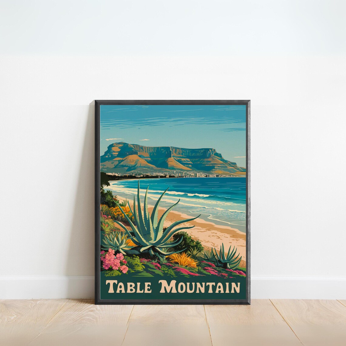 Table Mountain South Africa Vintage Travel Poster Cape Town Coastline