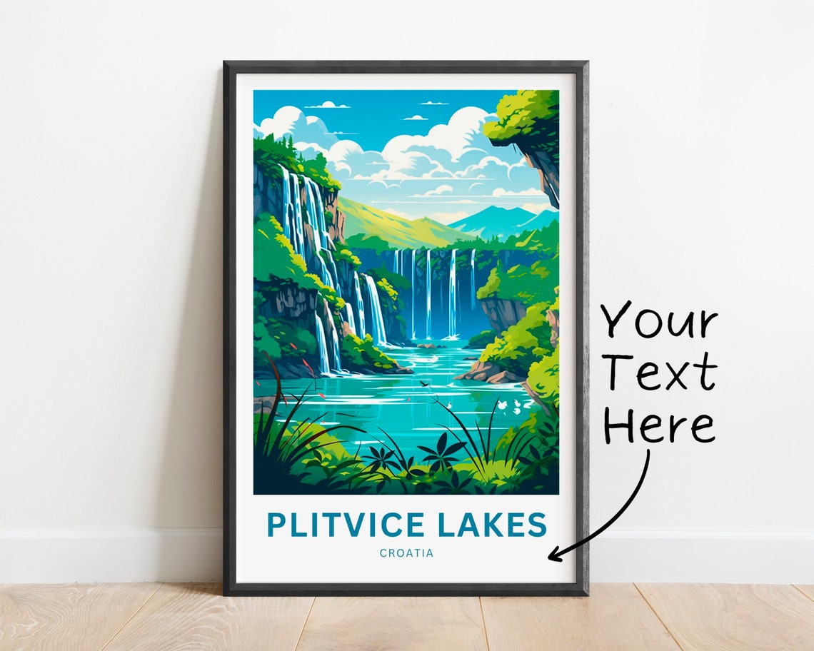 Plitvice Lakes Croatia Turquoise Falls Lush Canyon Travel Poster