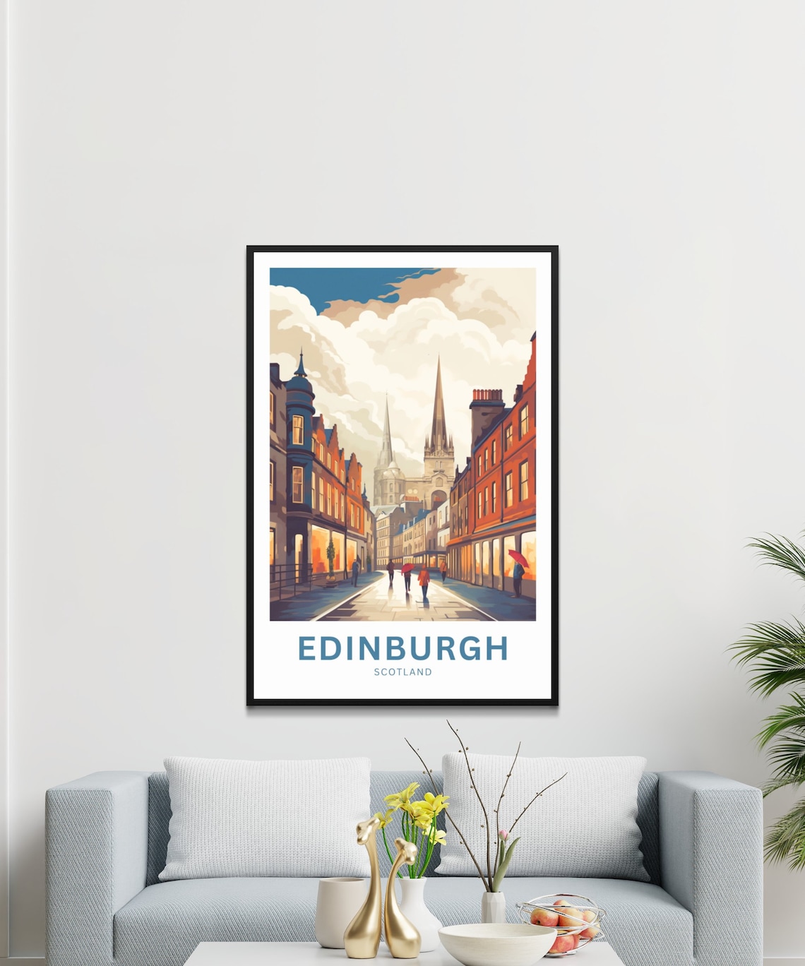 Edinburgh Scotland Old Town Street Rainy Day Umbrellas Poster - Image 3