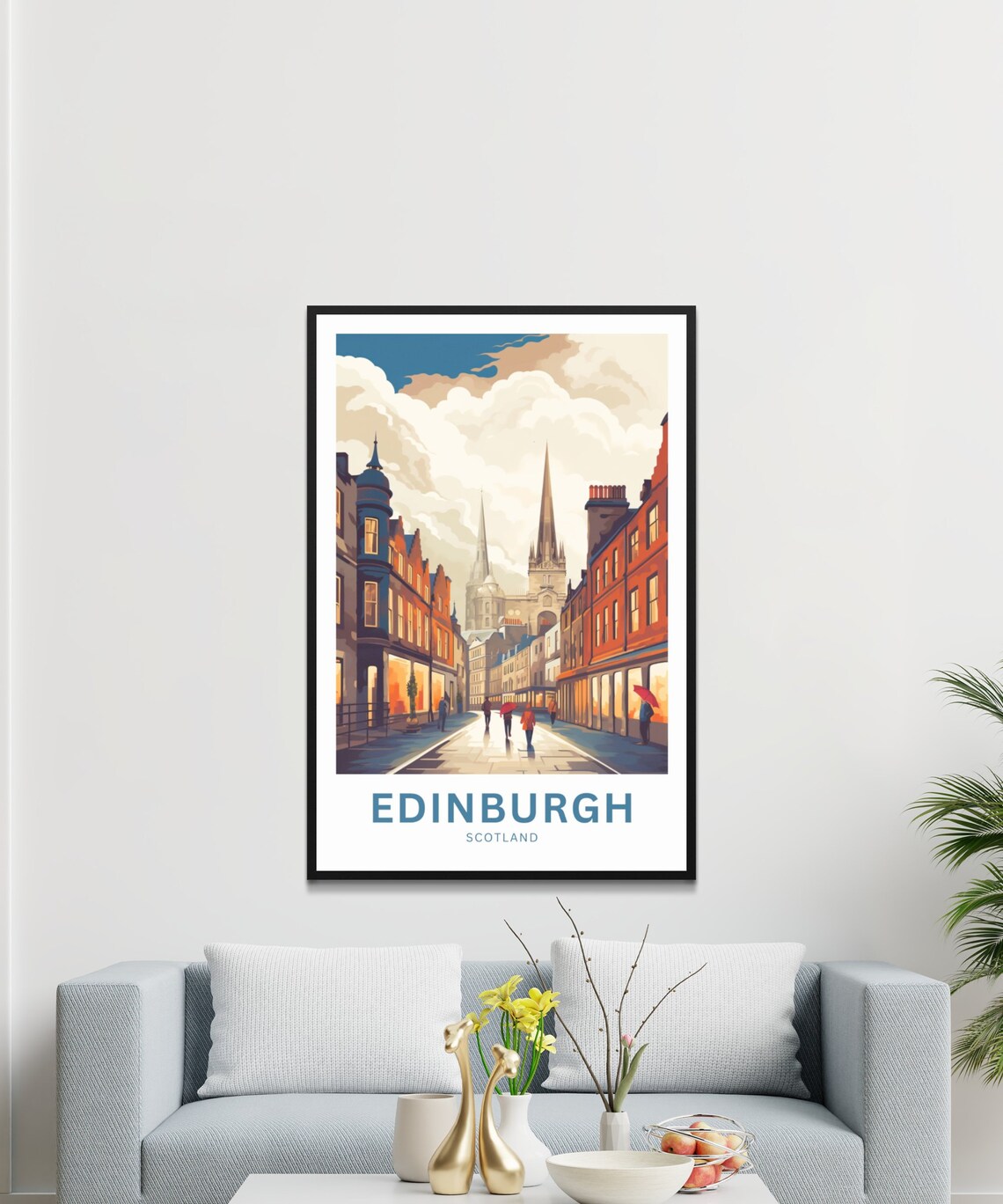 Edinburgh Scotland Rainy Street Spire View Personalized Travel Poster - Image 3