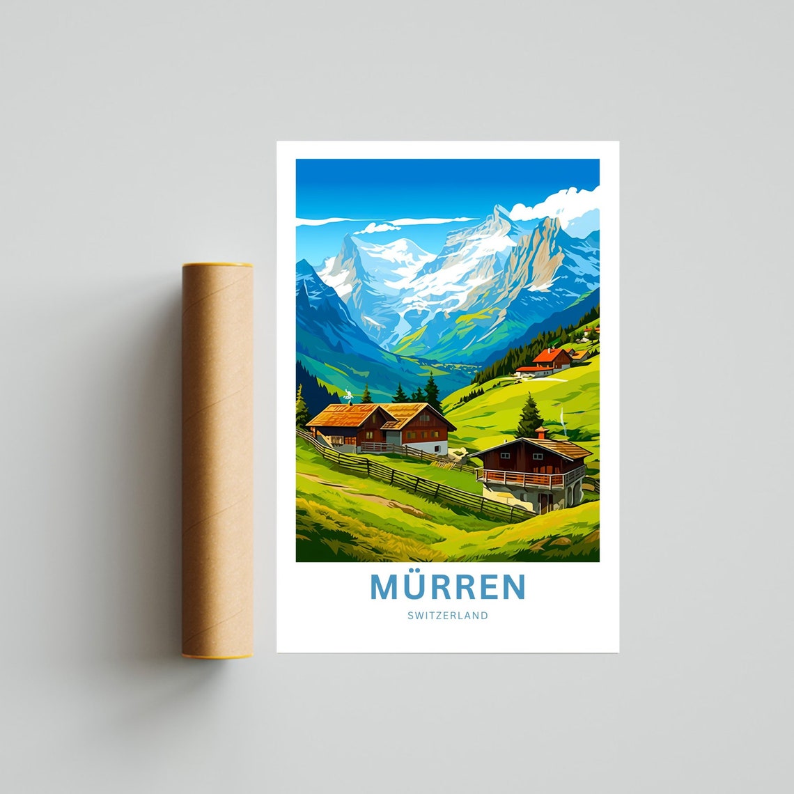 Personalized Mürren Switzerland Alpine Chalets Custom Travel Poster - Image 4