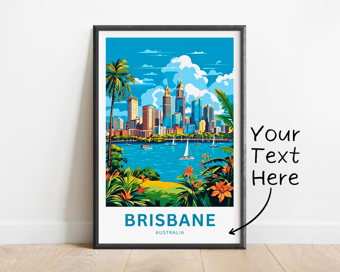 Personalized Brisbane Australia Skyline Sailboats Tropical Poster