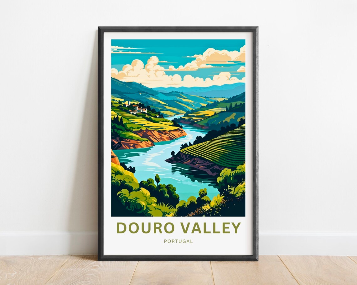 Douro Valley Portugal Terraced Vineyard River Vintage Travel Poster