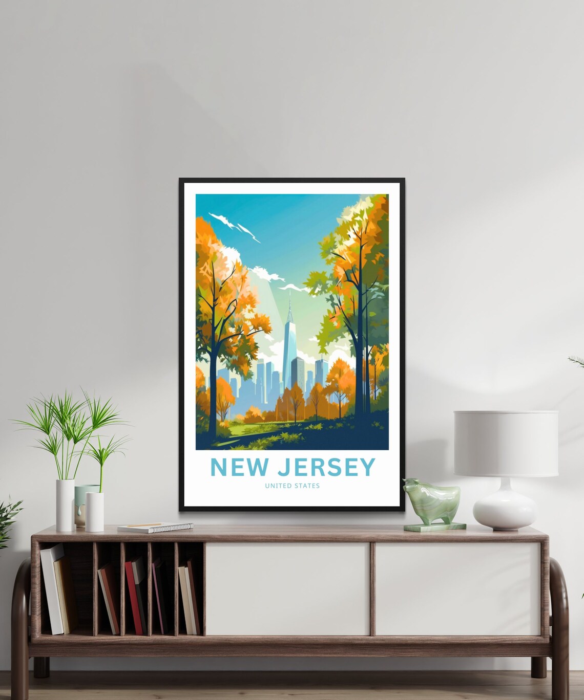 New Jersey United States Travel Poster Skyline Through Autumn Trees - Image 2