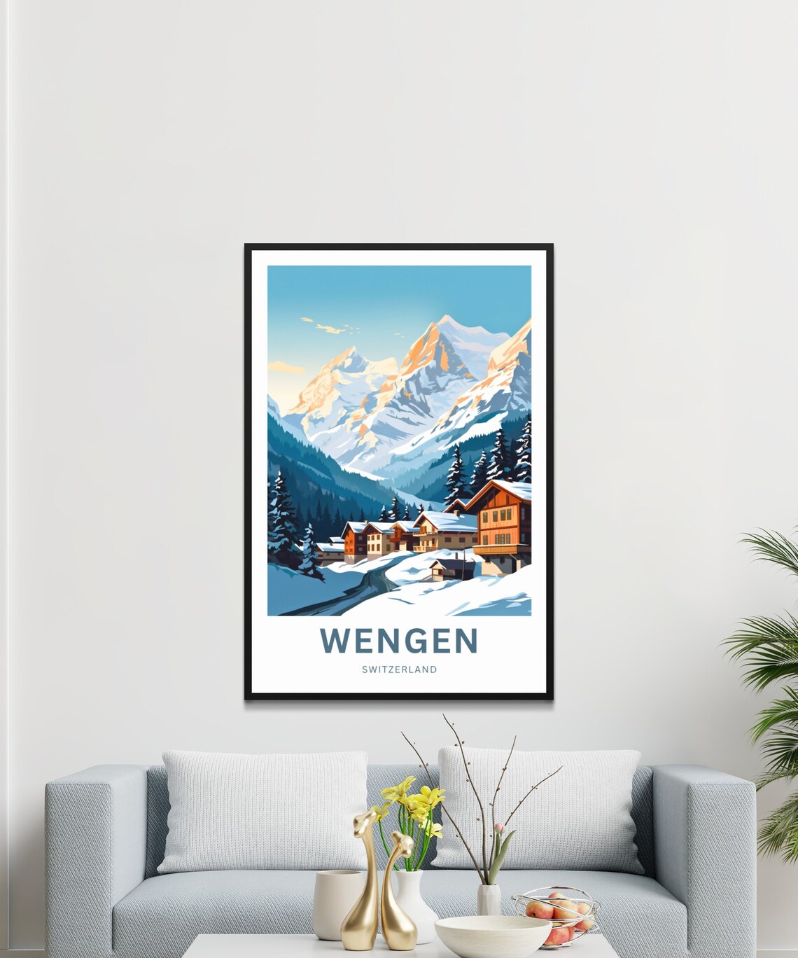 Wengen Switzerland Snowy Alpine Village Mountain Travel Poster - Image 3