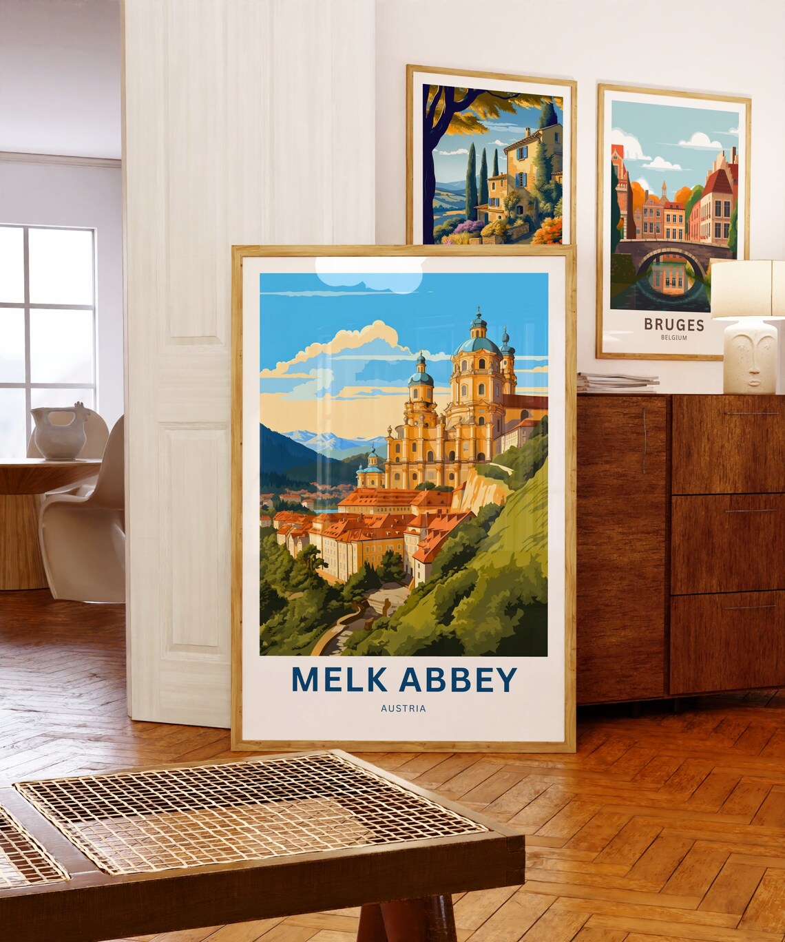 Melk Abbey Austria Sunset Glow Cliffside Vista Travel Poster - Image 3