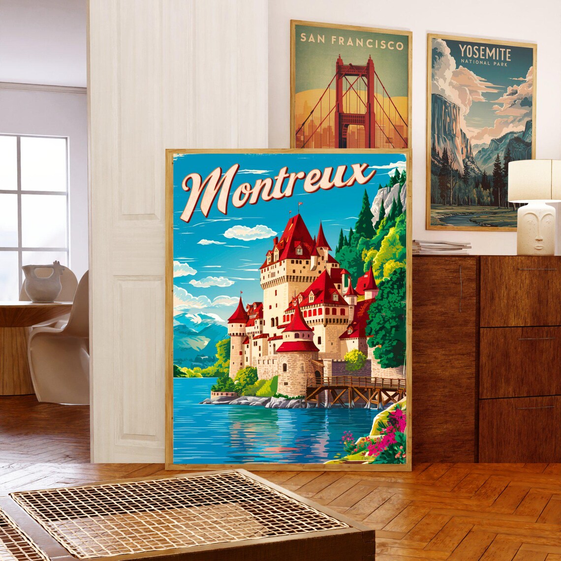 Montreux Switzerland Chillon Castle Lake Vintage Travel Poster - Image 5