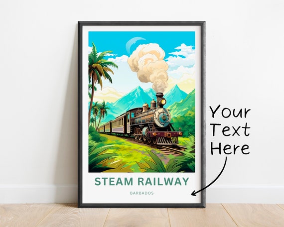 Steam Railway Travel Poster, Barbados Caribbean
