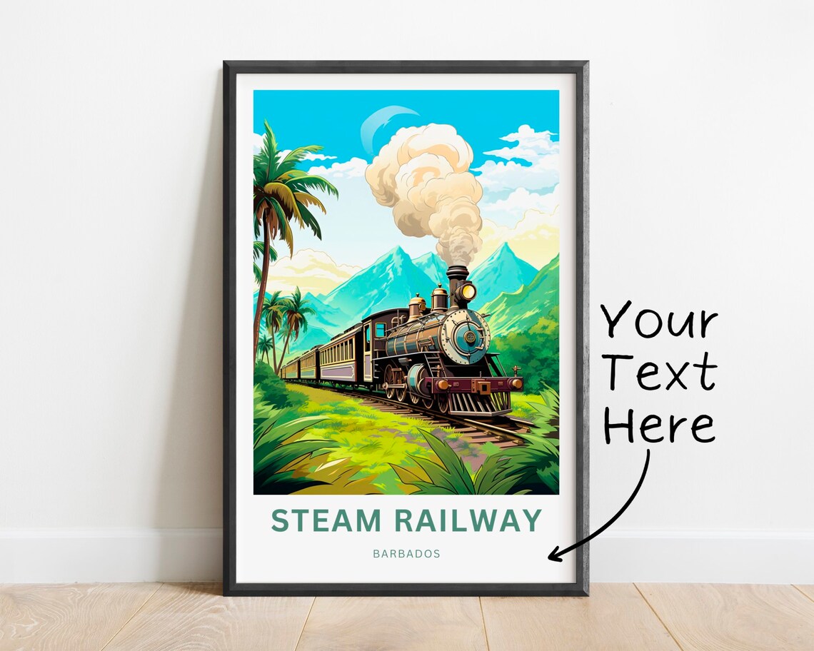 Steam Railway Travel Poster, Barbados Caribbean