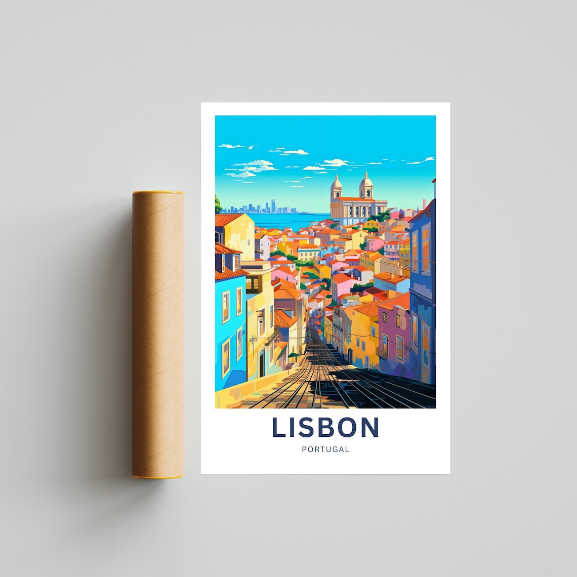 Lisbon Portugal Colorful Hillside Tram Street Cityscape Poster - Image 4