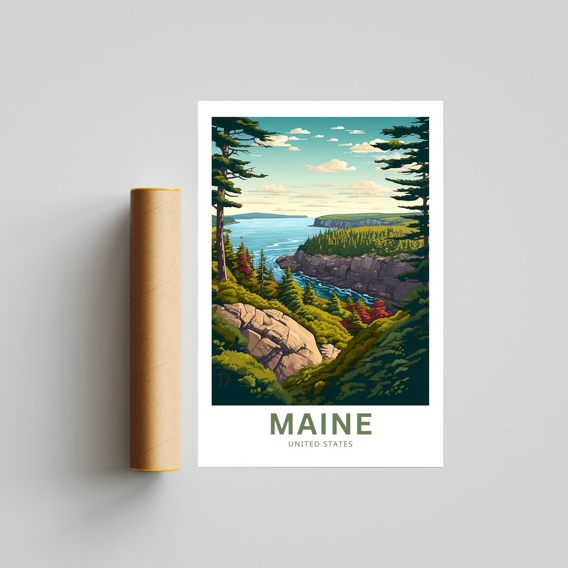 Personalized Maine Rocky Cove Pine Forest Coast Travel Poster - Image 4