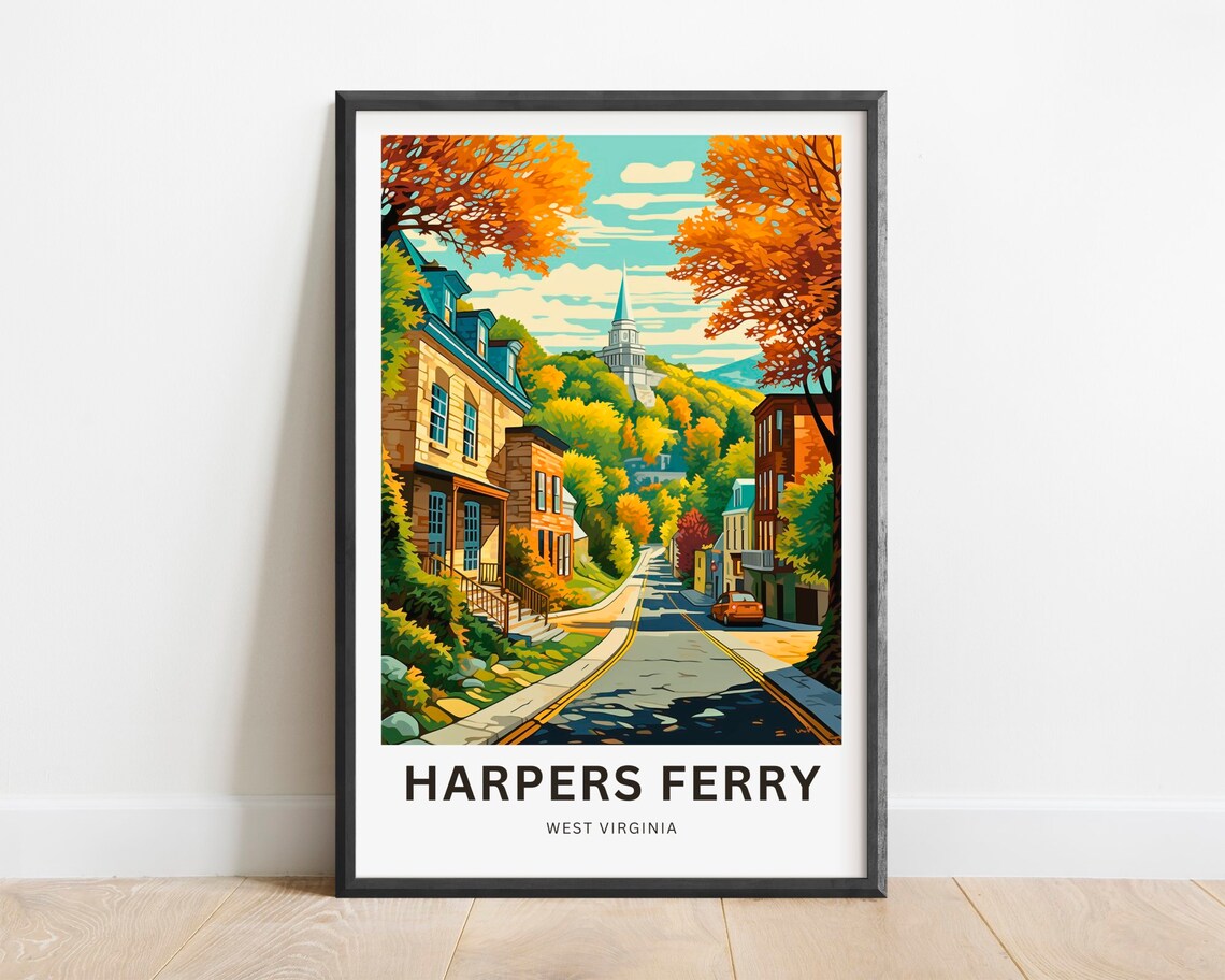 Harpers Ferry Orange Fall Foliage Street Scene West Virginia Poster