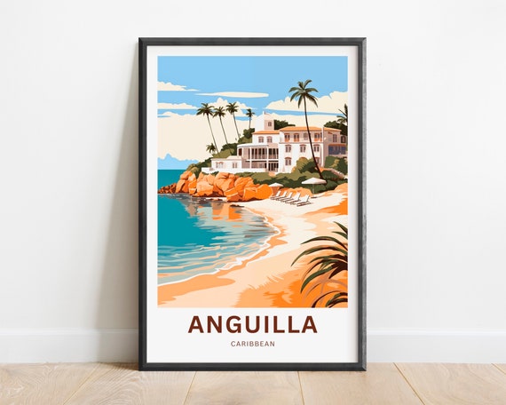 Anguilla Travel Print Anguilla Poster Caribbean Wall Art Framed Present Gift Caribbean Present
