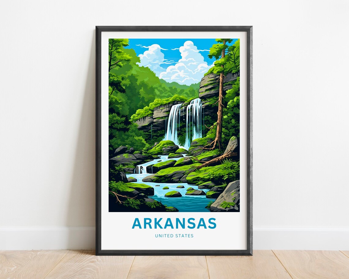 Arkansas Waterfalls United States Forest Stream Travel Poster