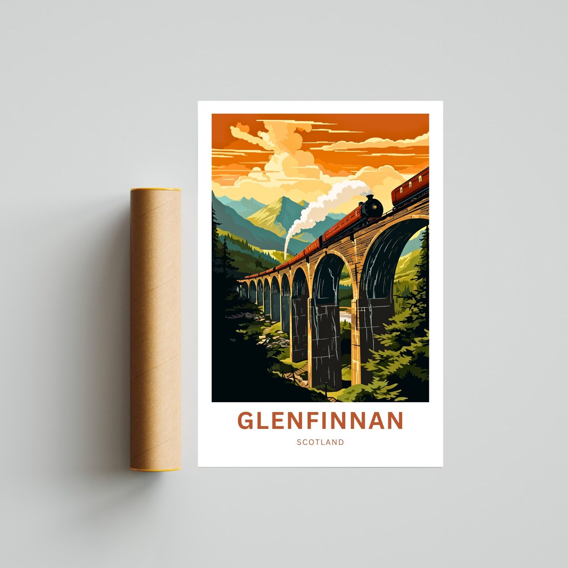 Glenfinnan Viaduct Scotland Sunset Steam Engine Travel Poster - Image 4