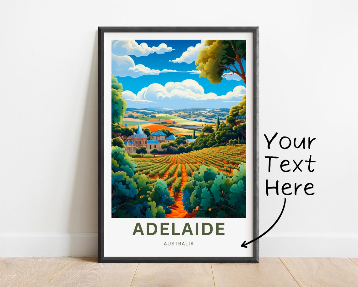 Personalized Adelaide Australia Vineyard Rows Vintage Travel Poster