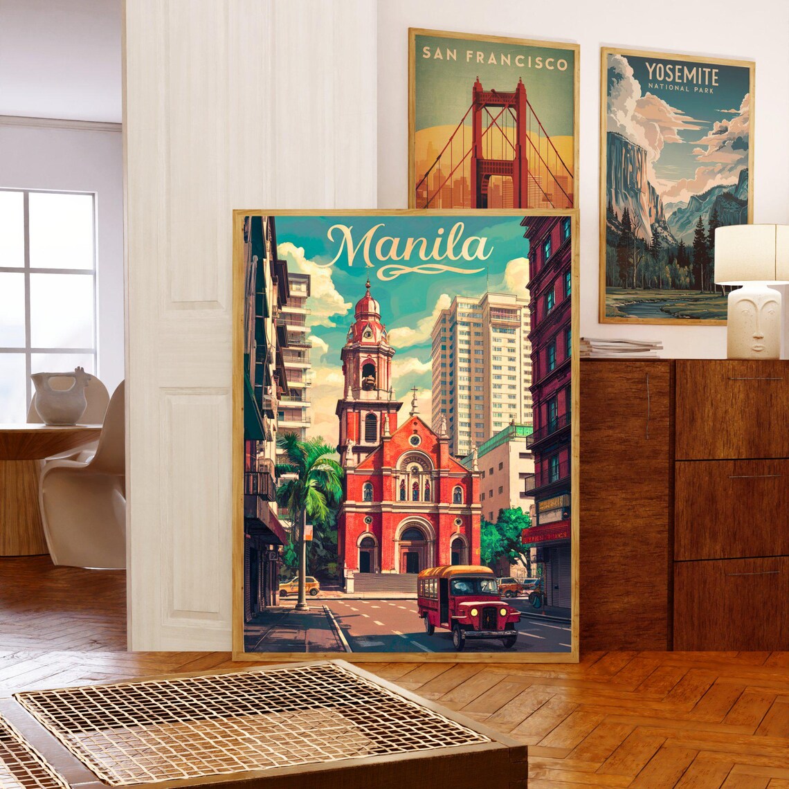 Manila Philippines Vintage City Church Jeepney Street Poster - Image 5