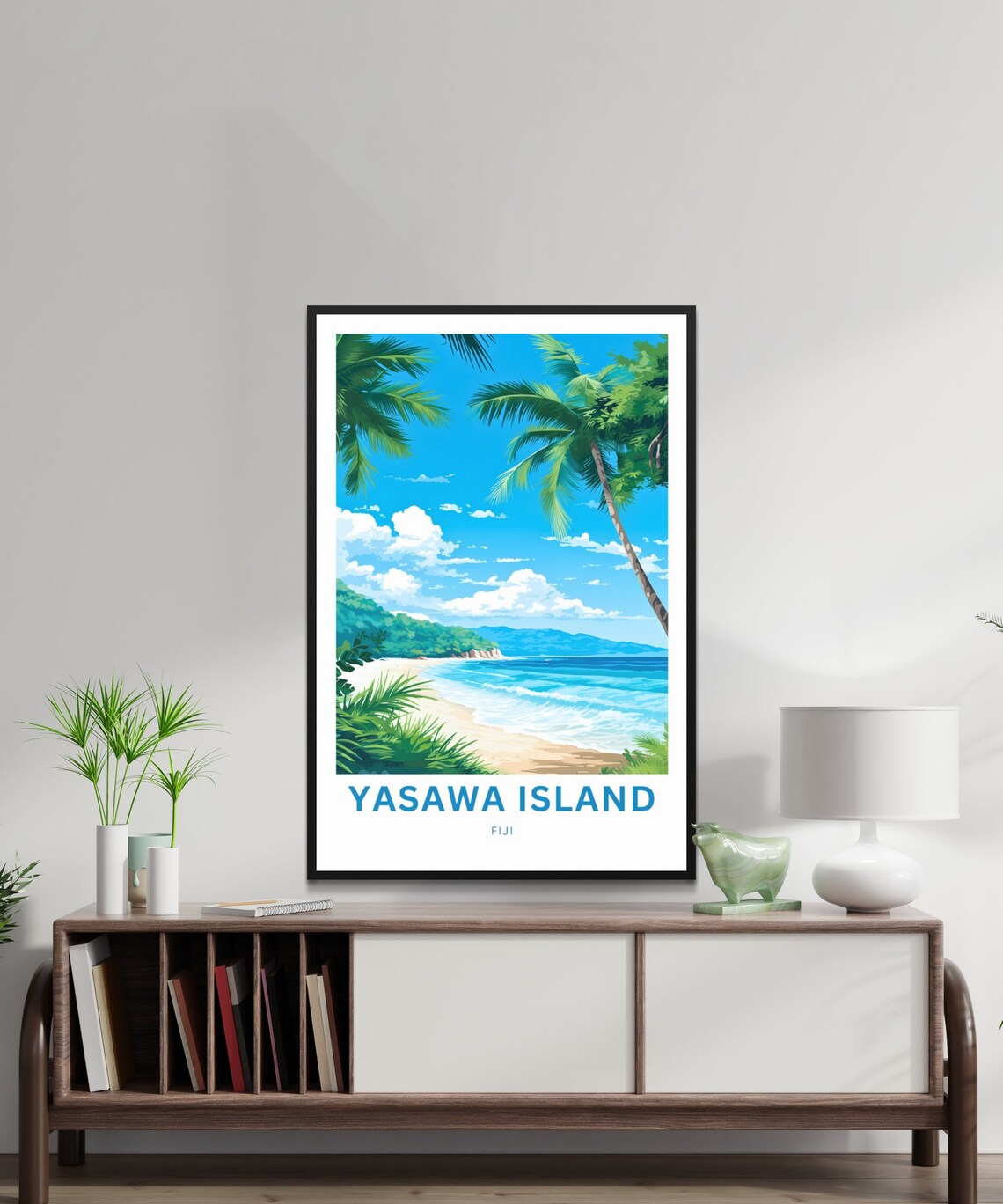 Yasawa Island Fiji White Sand Beach Between Tall Palms Poster - Image 2