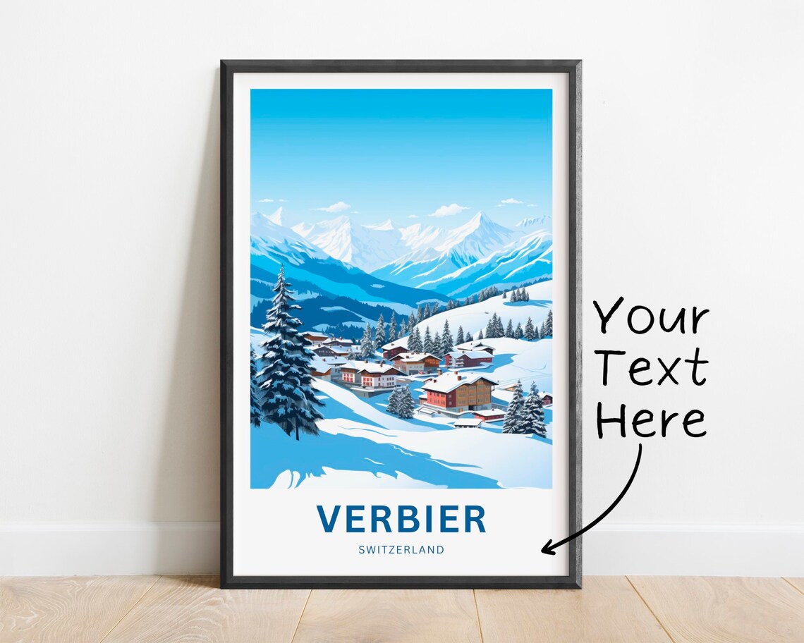 Verbier Switzerland Personalized Ski Travel Poster Alpine Village Gift