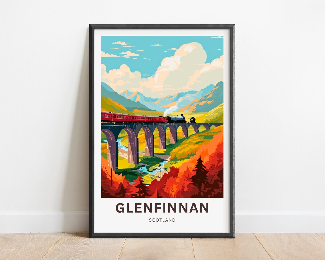 Glenfinnan Scotland Autumn Colors Steam Train Viaduct Travel Poster