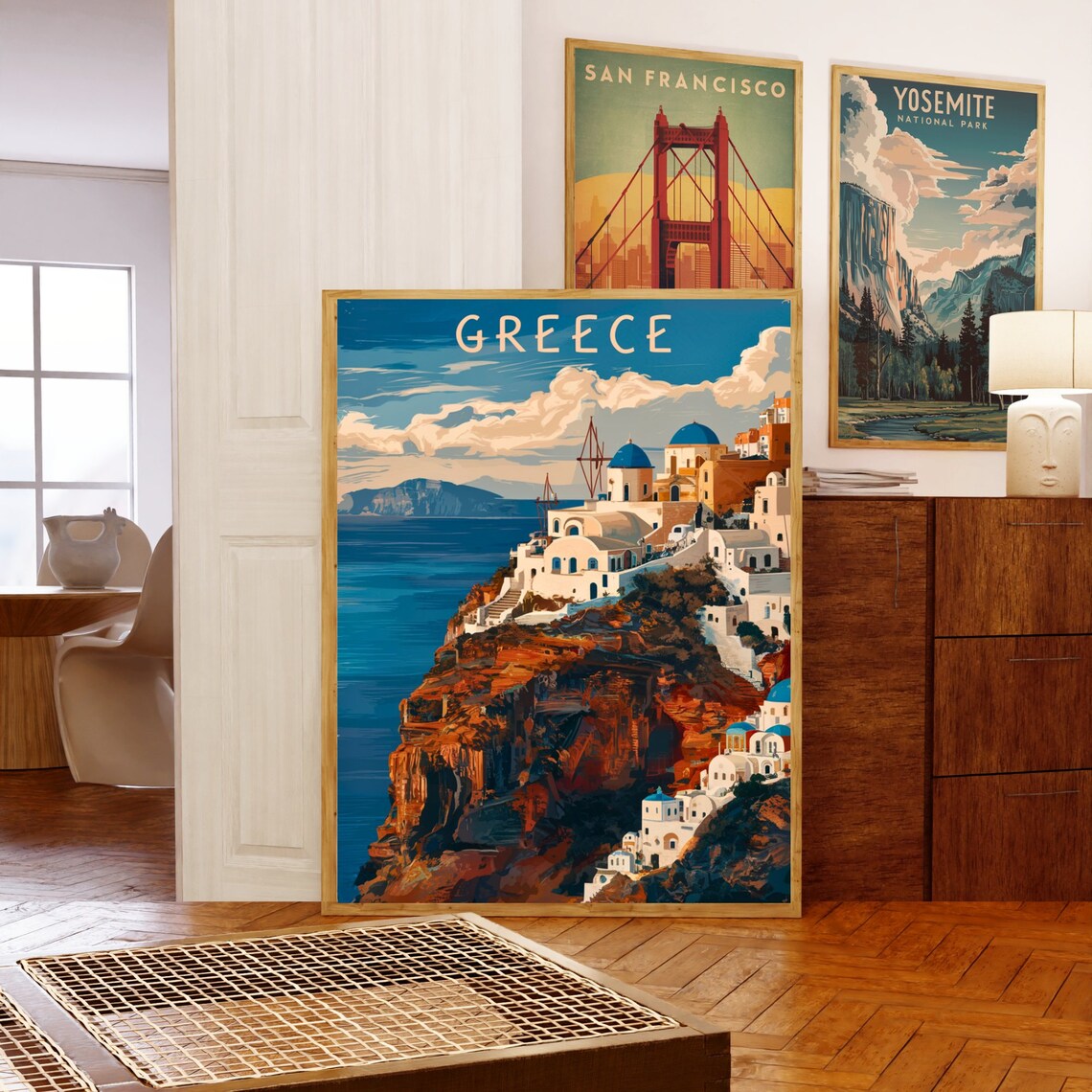 Greece Santorini Blue Dome Village Caldera Vintage Travel Poster - Image 5