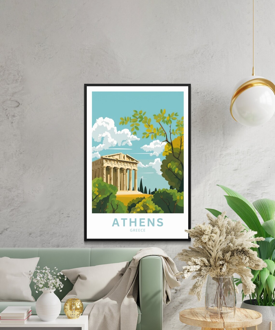 Athens Greece Parthenon Teal Sky Cypress Garden Travel Poster - Image 3