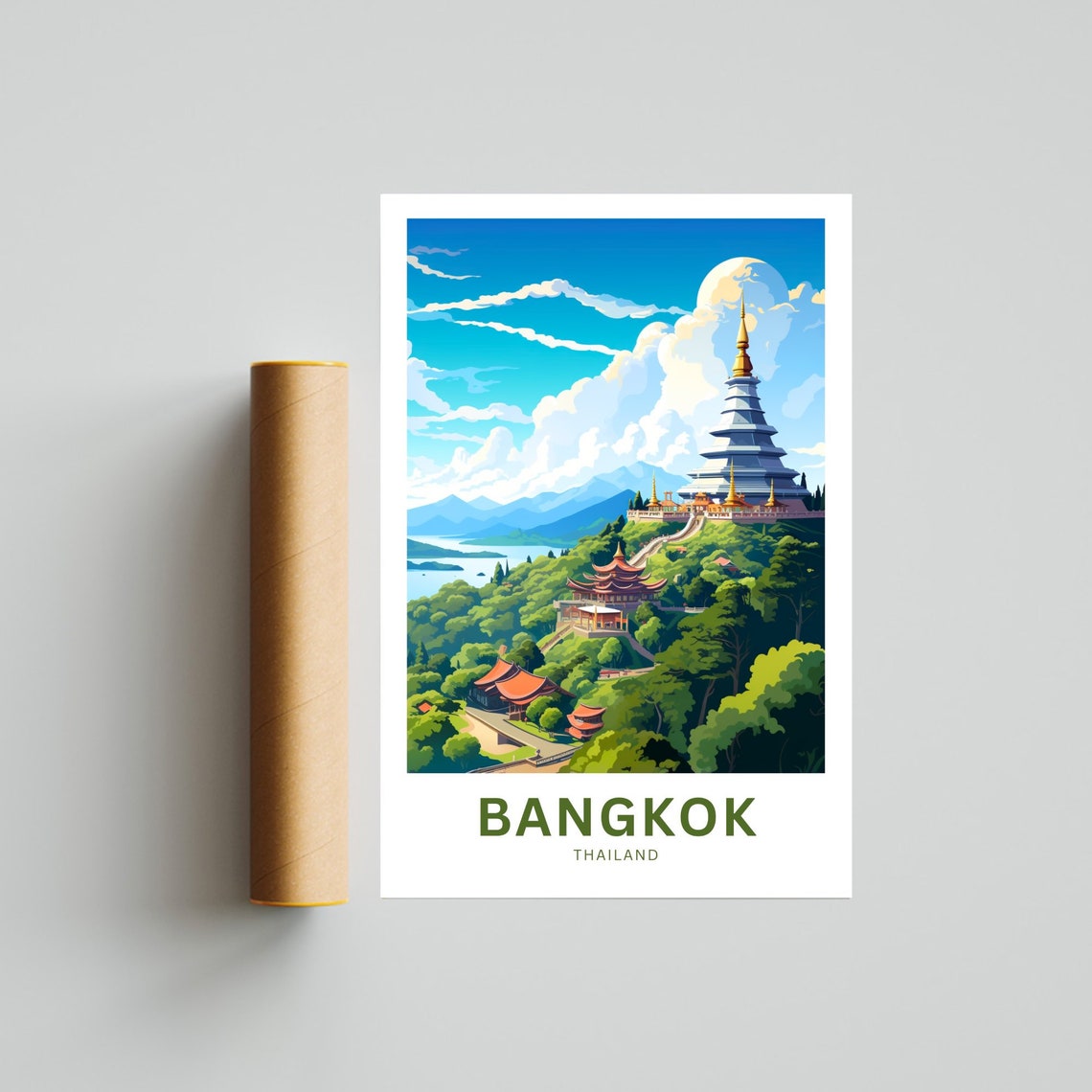Personalized Bangkok Thailand Beautiful Hilltop Temple View Poster - Image 4