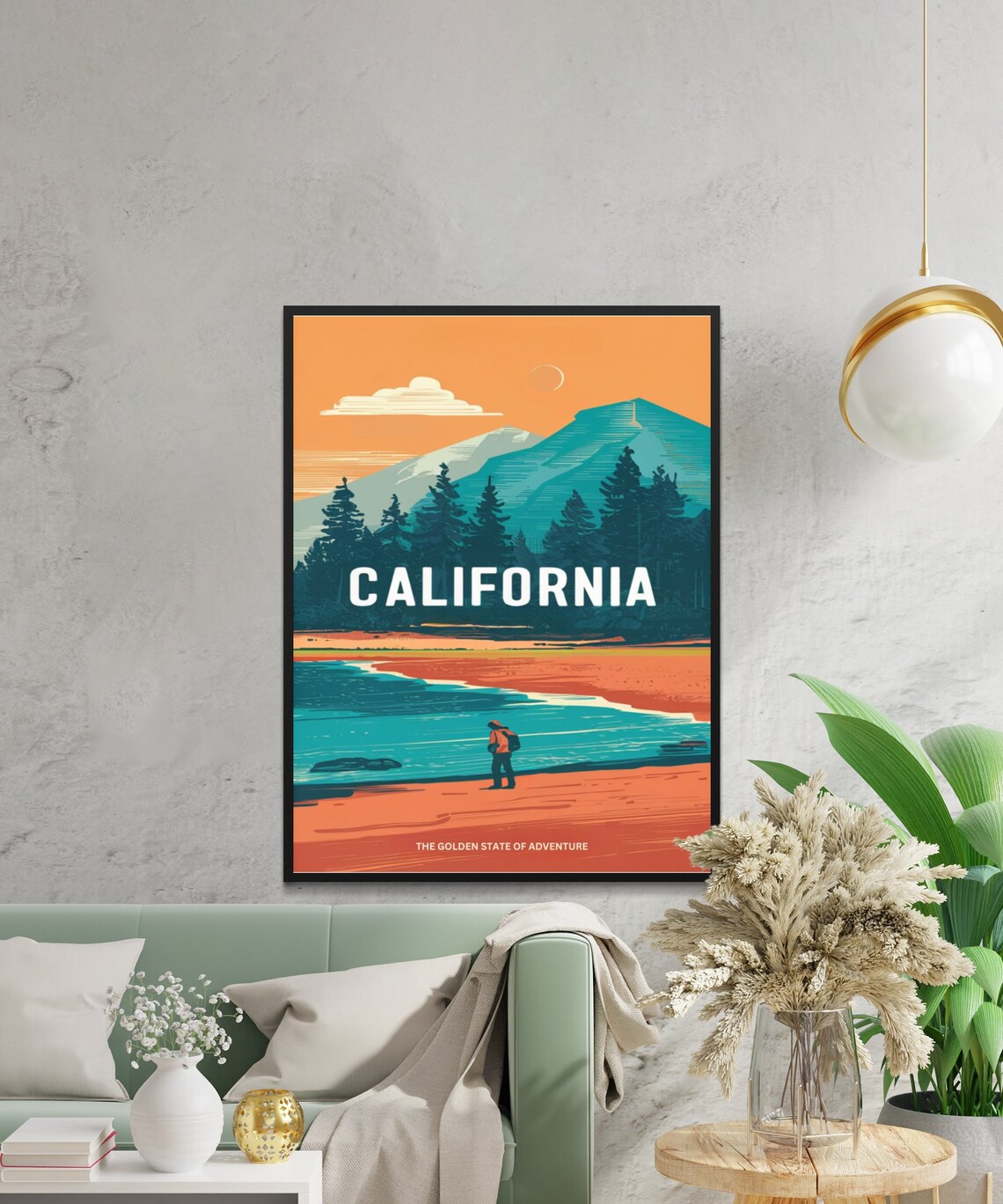 California Mountain Hiker Lake Adventure Vintage Travel Poster - Image 2