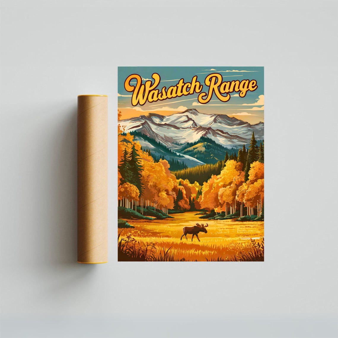 Wasatch Range Utah Moose Autumn Aspens Snowy Peaks Retro Travel Poster - Image 4