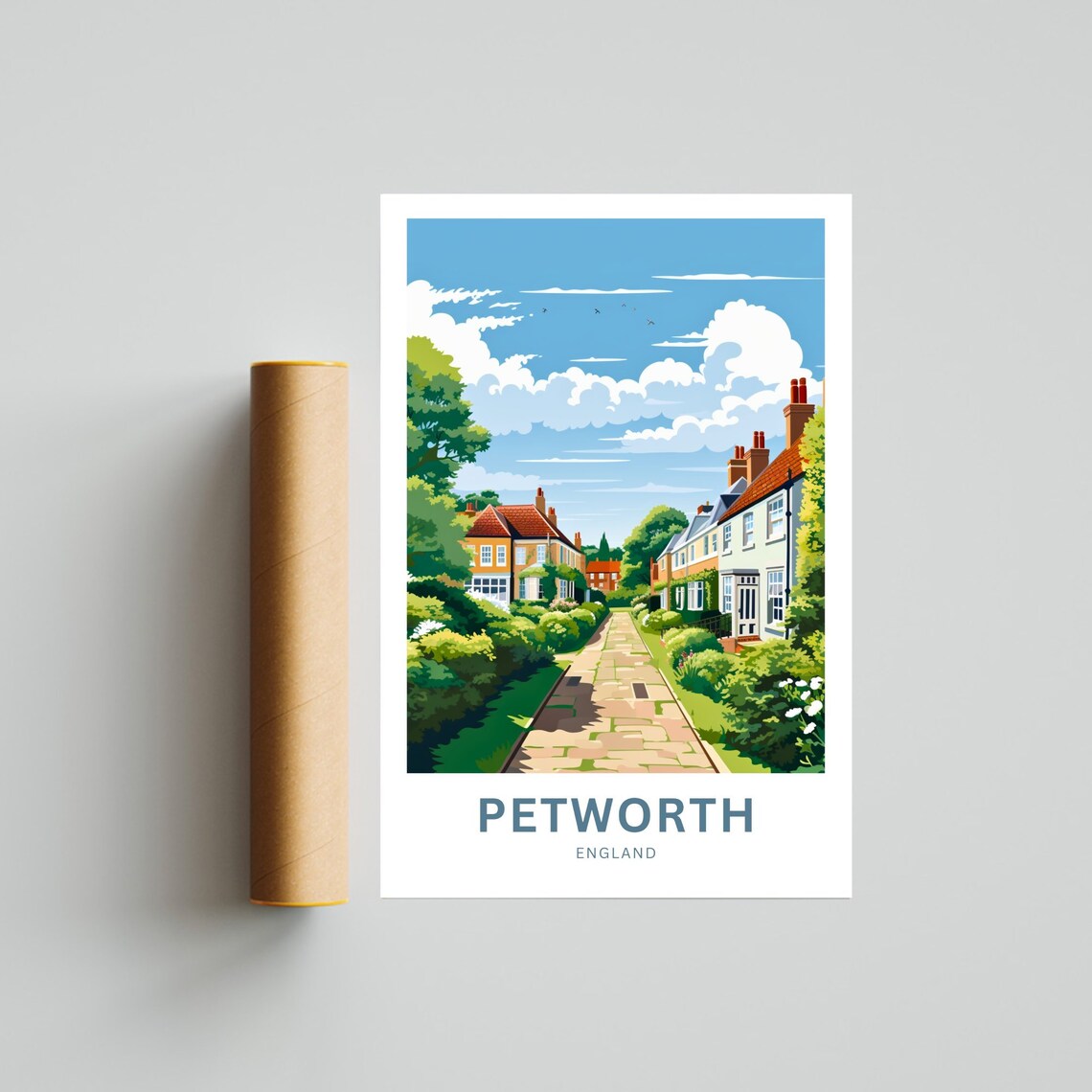 Petworth England Charming Cobbled Lane Cottage Village Travel Poster - Image 4