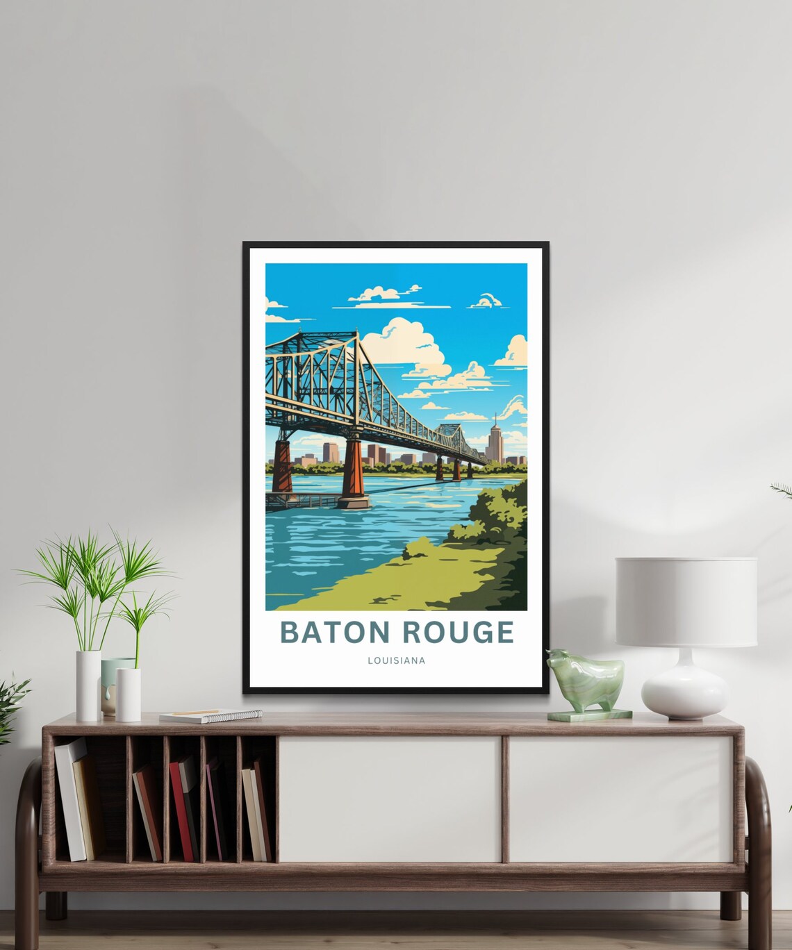 Baton Rouge Louisiana River Bridge Vintage Travel Poster Skyline Art - Image 2